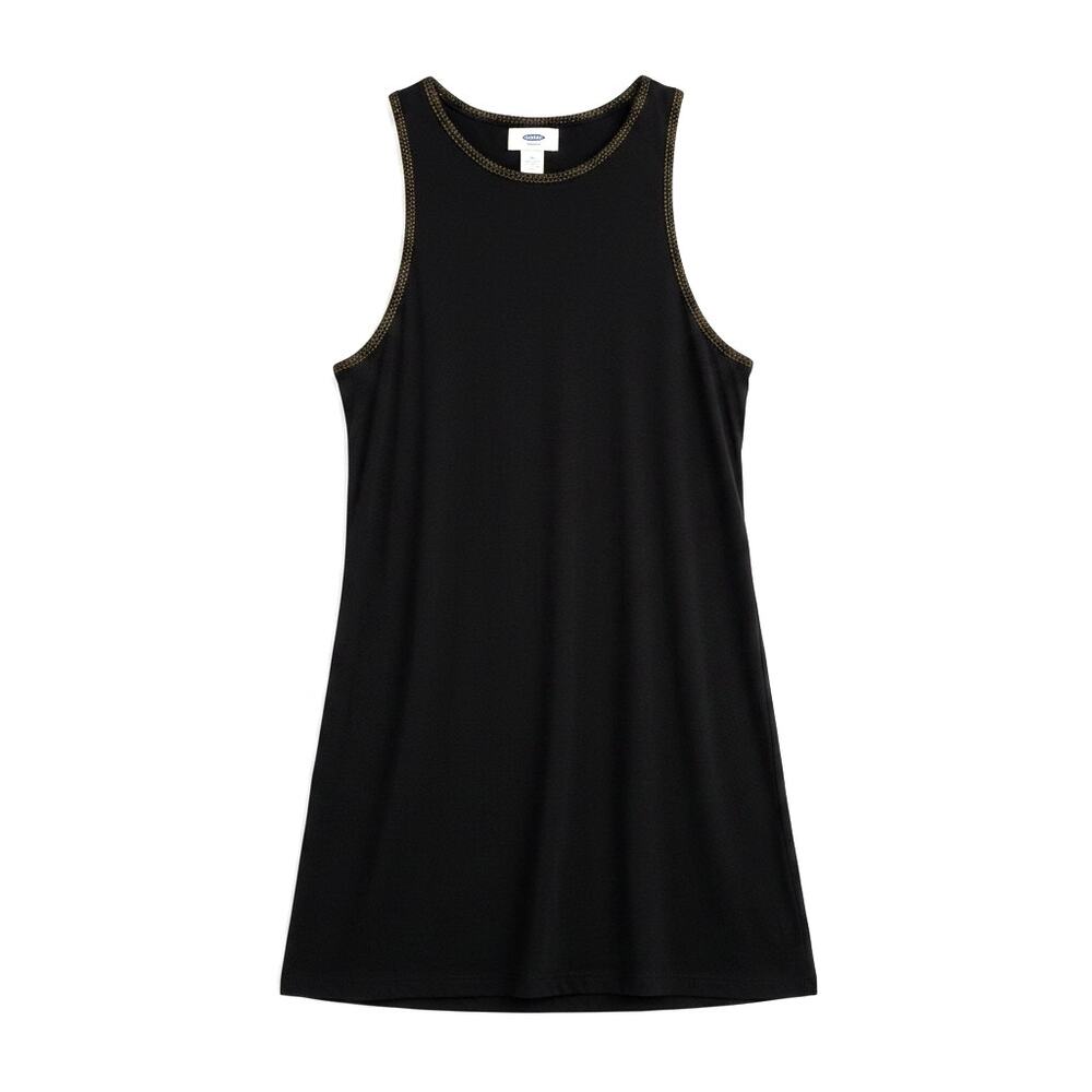 Y2K Old Navy Women Gold Trim Tunic Tank Top Black XS Racerback Grunge Minimalist